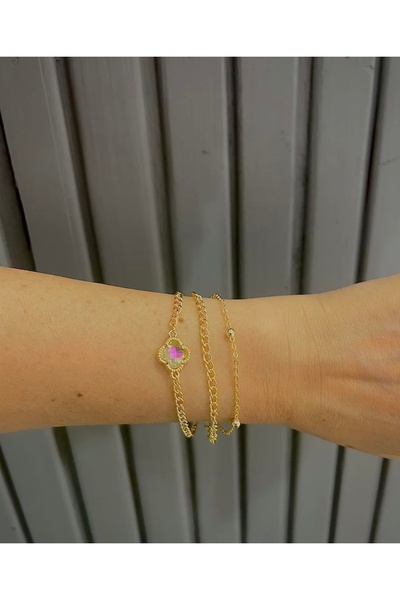 Lala سوار من الزجاج اللامع البرسيم الذهبي مكون من 3 قطع