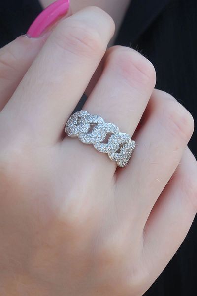 bygokhans Silver Color Zircon Stone Chain Model Women's Ring