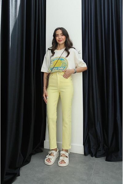 Havoş Κίτρινο Oversize Fit Cropped Leg Jean