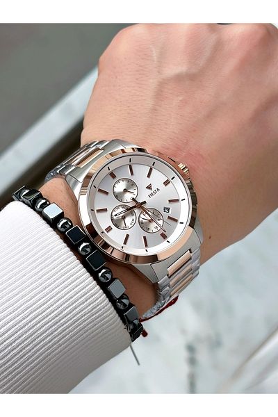 Fiesta Rose Silver Color Functions Active Elite Steel Men Wristwatch + Bracelet
