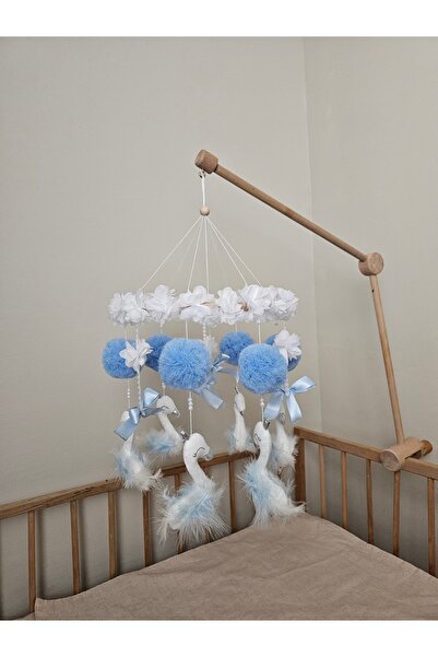 hobiimobiii Dönence (MÜZİKLİ) bebek beşik süsü keçe dönence kuğu gri