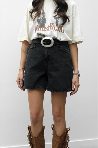 Havoş Black Washed Basic Denim Shorts