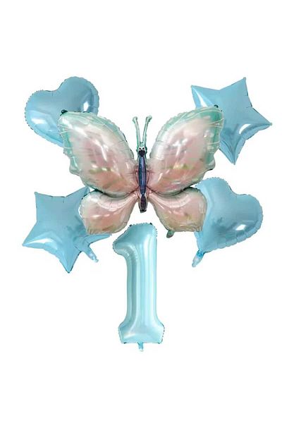 DÜVENCİ TİCARET Large Size Butterfly Foil Balloon Blue Number Birthday Party Set of 6