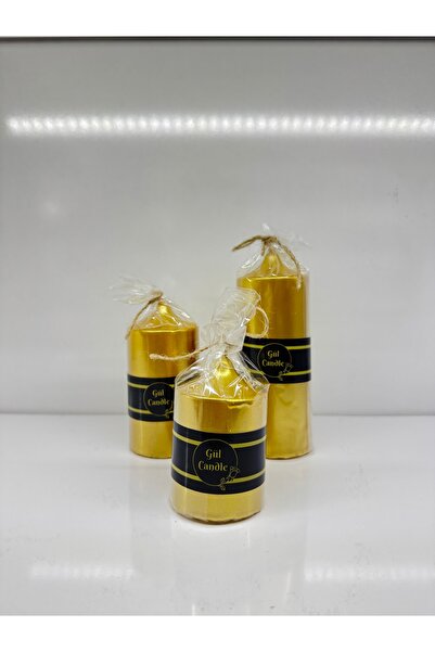 Gül Mum 3 LÜ SET GOLD YALDIZLI MUM ÇAP 5 CM BOYLAR 7 / 10 / 15 CM