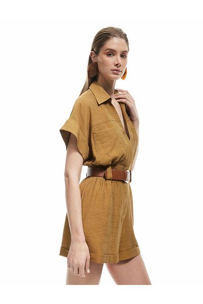 Koton X Sima Tarkan - Viscose Pocket Belted Short Sleeve Shorts Jumpsuit