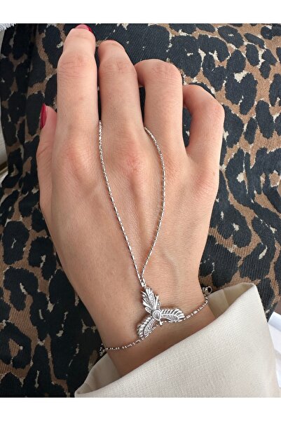 ringbox Gümüş Renkli Taşlı Kanat Detaylı Şahmeran