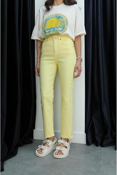 Havoş Κίτρινο Oversize Fit Cropped Leg Jean
