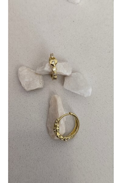 xUPING Altın Kaplama İnce Yarım Su Yolu Kalp Detaylı Küpe Kararmaz 14K Rengindedir