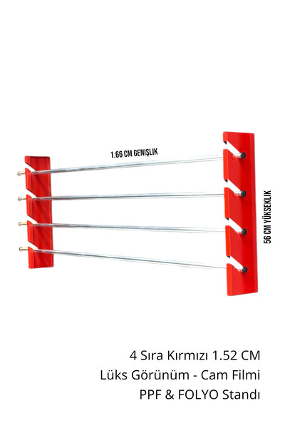 Duvara Monte 4'lü Kırmızı Cam Filmi Rafı 1.52cm & Folyo Takılabilir