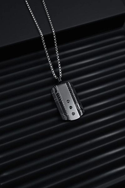 FERRO Silver and Black Steel Men's Jewelry Frj10049-J