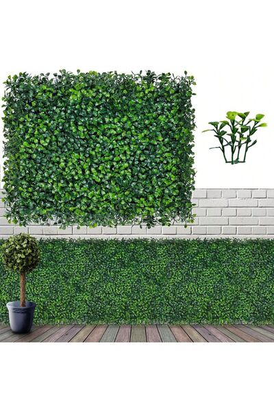 BYSHOPPİNG A Kalite Yapay Çiçek Duvar Kaplama Panel Şimşir Tabaka 40x60 Cm Yeşil Dikey Bahçe