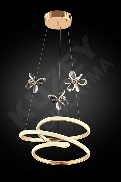 KUZEY AYDINLATMA Neva 3 Color Led Chandelier with Stone and Remote Control