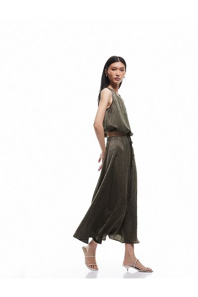 Koton Metallic Printed Textured Flared Long Skirt