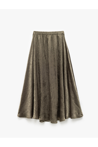 Koton Metallic Printed Textured Flared Long Skirt