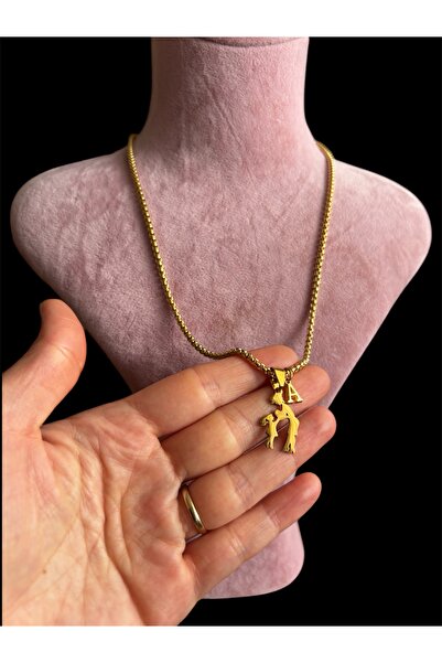 derokas Anneler Günü Kişiye Özel Harfli Anne Kız Gold Çelik Kolye