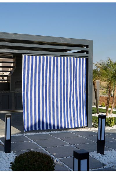 ALTINPAMUK Perdeaua pentru balcon Enxboy Opțiune cu ochi pentru balcon Pânză albastru alb Ty901