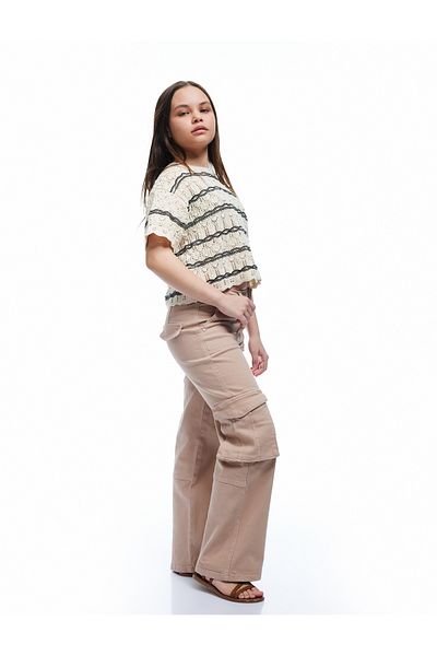 Koton Button Detailed Cotton Denim Trousers with Cargo Pockets