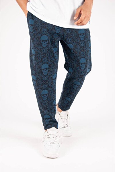 SUPERBLUE Men's Elastic Patterned Sports Blue Baguette Trousers