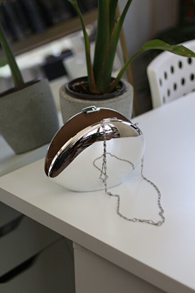 Moom Bag Women's Silver Shiny Acrylic Shell Design Evening Dress Bag