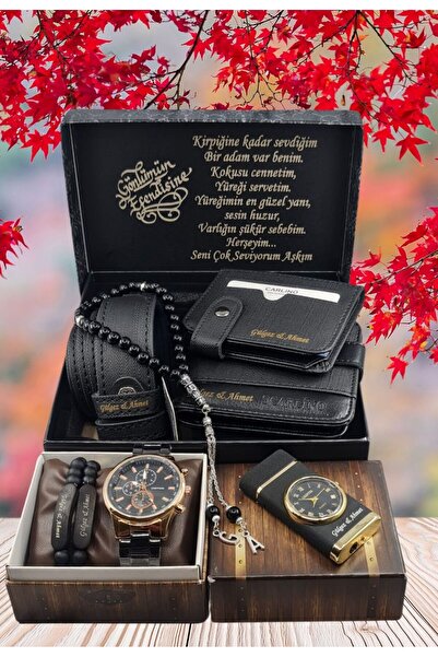 Genel Markalar KİŞİYE ÖZEL HEDİYE SETİ ( SAAT-KEMER-CÜZDAN -KARTLIK-TESBİH- SAATLİ ÇAKMAK-BİLEKLİK)