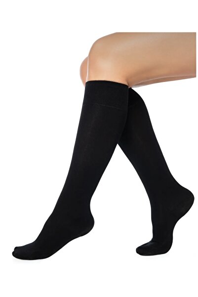 1 Pair Black Straight Women's Knee-High Socks Bamboo Seamless Casual Cotton