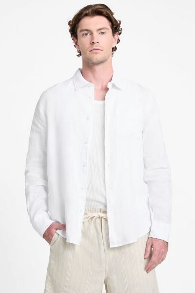 Guess Ls Napa Linen Shirt Ανδρικό λευκό πουκάμισο M5gh73wh3j0-g011