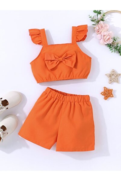 shop Combinație de vară țesută pentru fete, portocalie, pachet de 2