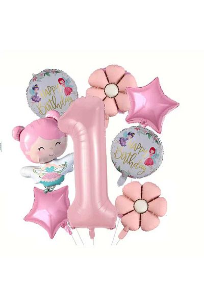 DÜVENCİ TİCARET Fairy Girl Birthday Age Balloon Set with Foil Balloons
