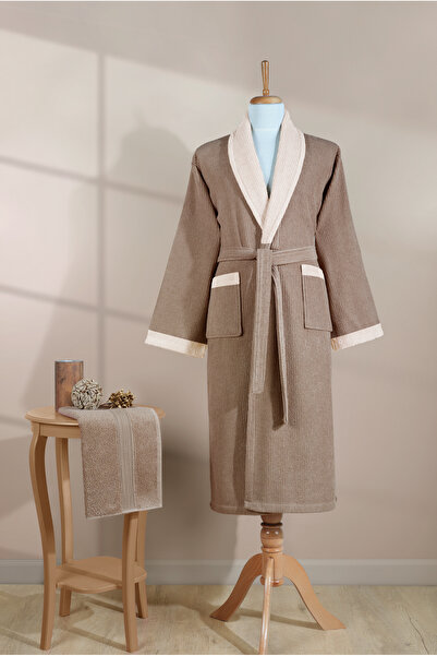 Ellaline Σετ ριγέ μπουρνούζι 100% βαμβάκι πιστοποιημένο, 2 τεμάχια, σετ μπουρνούζι με γιακά αντίθεσης