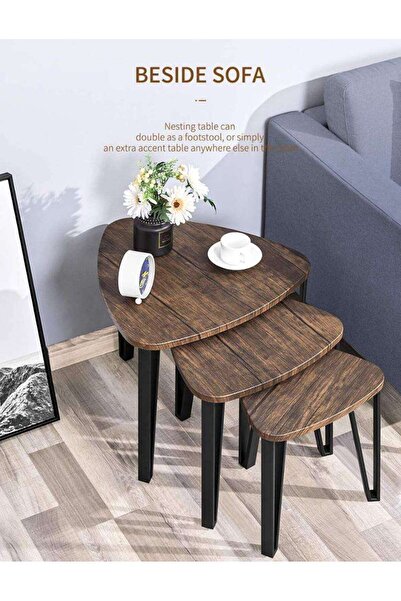 Generic مجموعة طاولات قهوة مكونة من 3 طاولات جانبية لغرفة المعيشة، وطاولات جانبية قابلة للتكديس متينة وسهلة التركيب