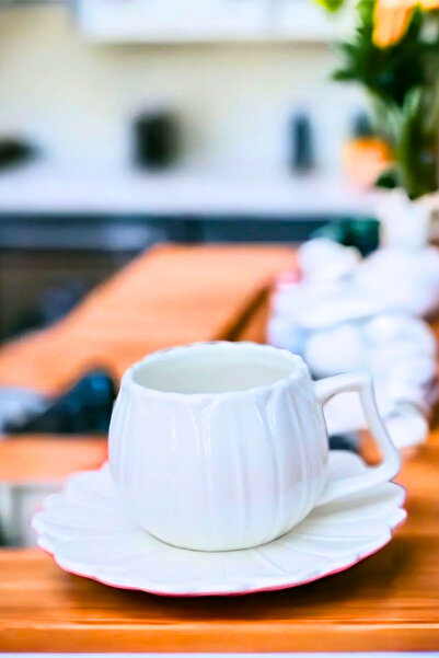 Woodcept Tek Kişilik El Yapımı Lüks Papatya Seramik Kahve Fincanı Takımı 90 ML 2 Parça