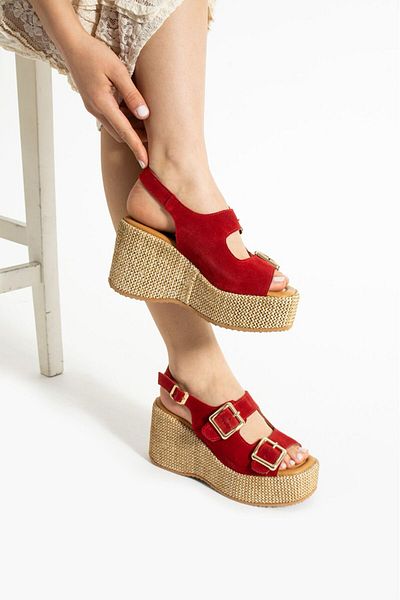 CICIKIZ Suede Leather Wedge Sole Buckle Women's Summer Sandals
