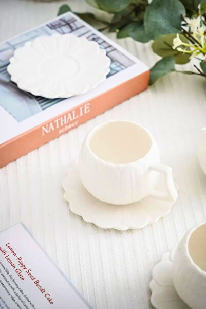 Woodcept Tek Kişilik El Yapımı Lüks Papatya Seramik Kahve Fincanı Takımı 90 ML 2 Parça