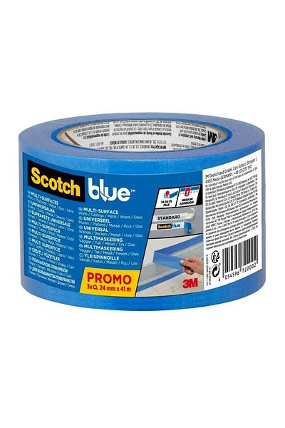 3M Scotch Blue Multi-Surface Premium Masking Tape, 2090 EMEA Pack (2.4 x 4100 cm, of 3 Pc.)