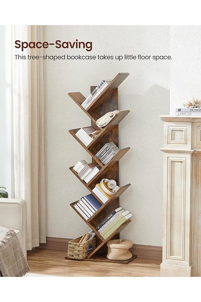 Generic 9-Tier Tree Bookshelf Space-Saving Corner Bookcase for Home or Office 130x40x20cm Brown