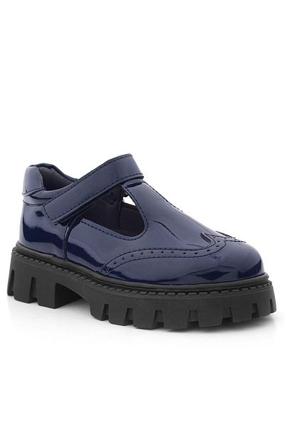 Rakerplus Navy Blue Patent Leather Velcro Girls' School Shoes