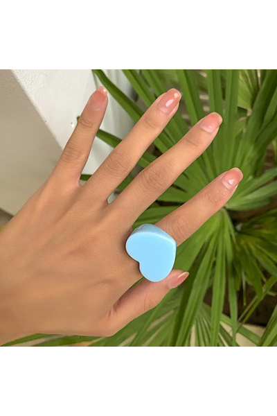 WasWink Ürün Detayları Açık Mavi Renk Şık Ve Basit Kalp Yüzük, Tatil Tarzı Re...