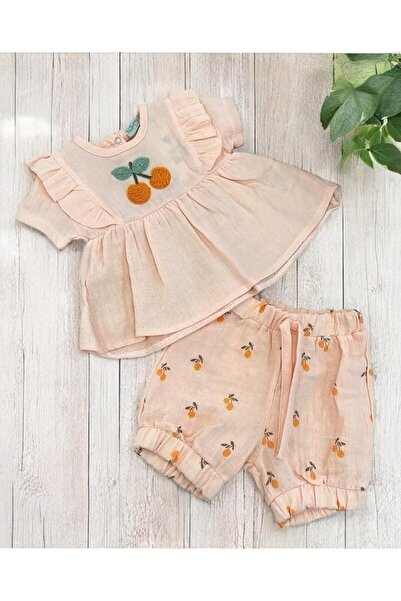ALTINTAŞ BABY Pompom Cherry Muslin Shorts Set