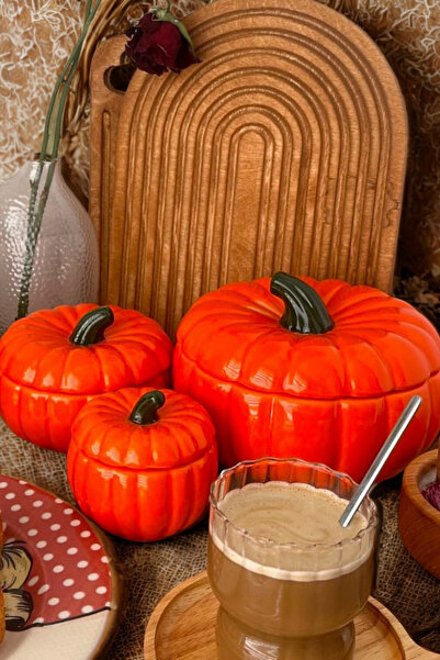 Woodcept 3'lü Set Dekoratif Bal Kabağı Lüks Saklama Kavanozu, Şekerlik, Sunumluk, Küçük, Orta ve Büyük Boy