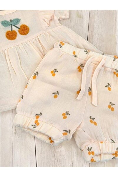 ALTINTAŞ BABY Pompom Cherry Muslin Shorts Set