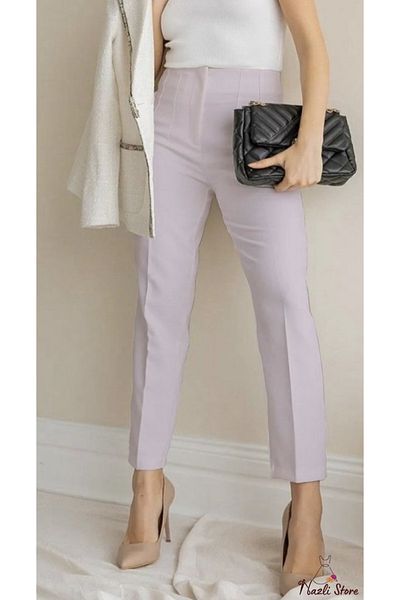 MODA Strivex Women's High Waist Stitching Detailed Pencil Striped Carrot Skinny Leg Palazzo Fabric Pants