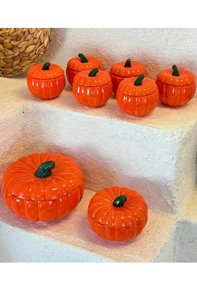 Woodcept. Büyük, Orta ve 6'lı Küçük Boy Dekoratif Bal Kabağı Lüks Saklama Kav...