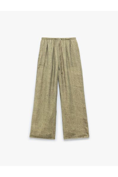 Koton New Season Koton X Sima Tarkan - Straight Wide Leg Trousers with Normal Waist Pockets