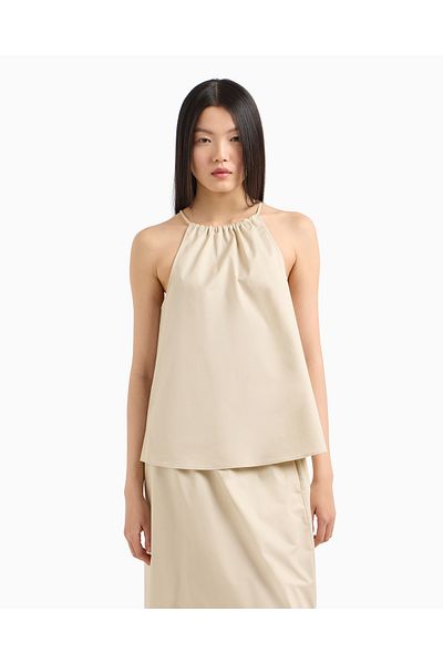 Armani Exchange Women's Rope Strap Gathered Neck Wide Cut Casual Beige Blouse Xw 000195   Af12812-U1092