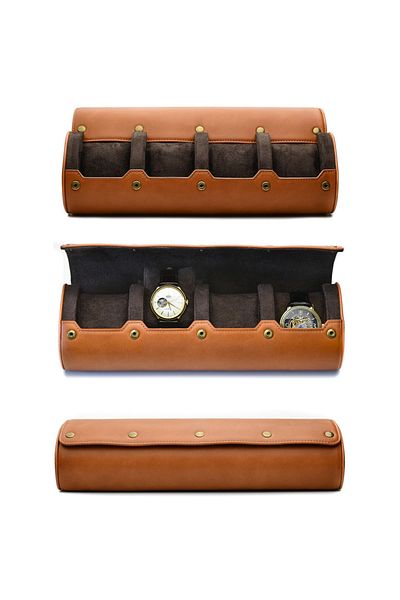 Choice 4 Slot Brown Watch Travel Case ,6 Slot Watch Roll Travel Case Organizer Display - PU Leather Watch C