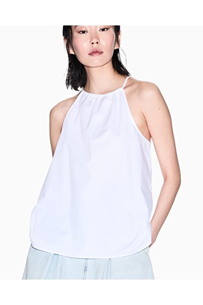 Armani Exchange Γυναικεία μπλούζα με κορδόνια με κορδόνια - XW000195 AF12812-U0002 Φαρδιά εφαρμογή Άνετο λευκό