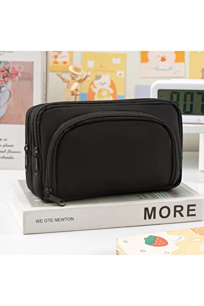 Choice حقيبة أقلام كاواي سوداء كبيرة السعة، حقيبة أقلام كورية متعددة الطبقات،...