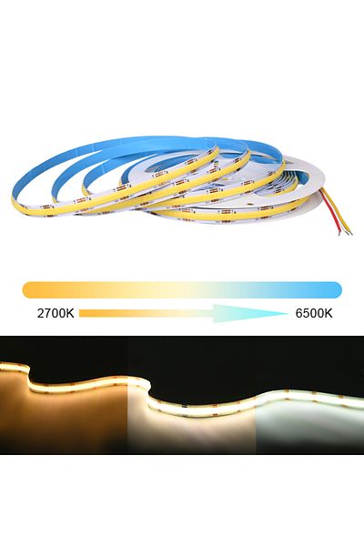 COXO 5m Dc24v 2700k To 6500k Ul Listed Cob Cct Led Strip Light 2700k To 6500k Changeable 608 Leds/m Flexi
