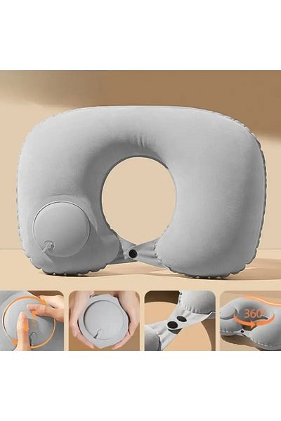 Generic Ultra Soft Plush U-Shaped Inflatable Neck Pillow,Washable,Versatile-Perfect4Travel,Home,Office,Car