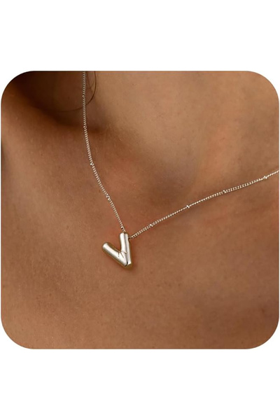 Atolyezone V Harfi Tasarım Balon Kolye 925 Ayar Gümüş Kaplama Isimli Kişiye Ö...